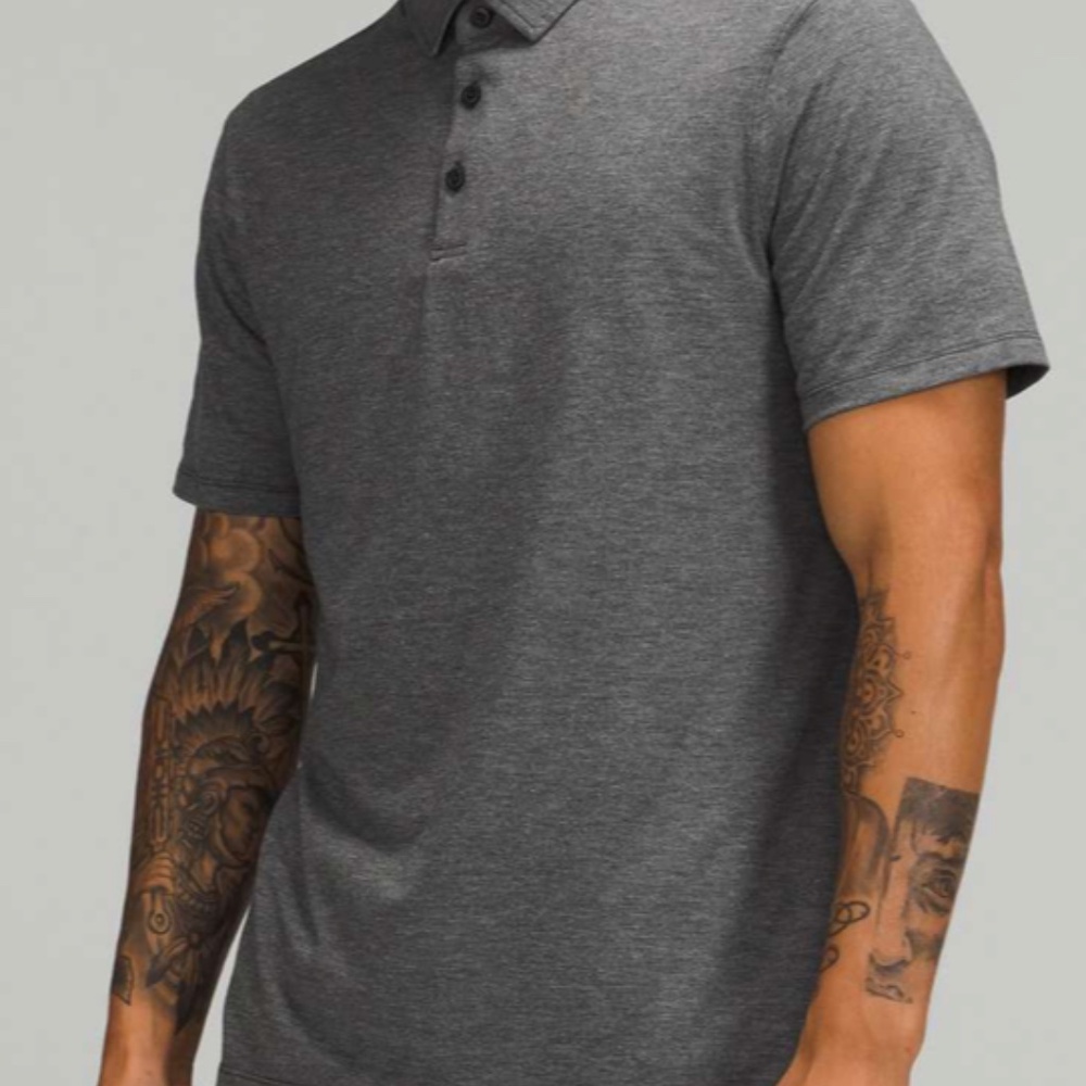Lululemon Evolution Polo Heathered Gray Black HBLK M Like New